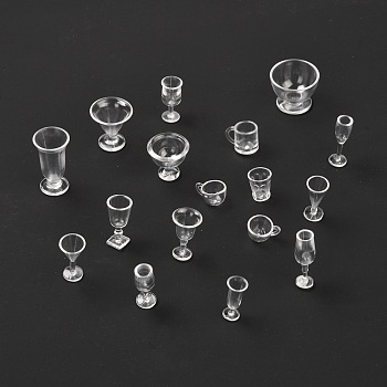 17Pcs Transparent Plastic Food Play Cup Set, Simulation Miniature Cups, Children Clay Mold Toys, Clear, 13~20x9~20x8~23mm, 17pcs/set