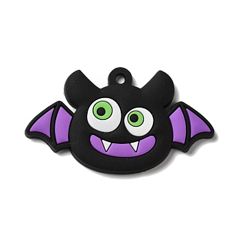 Bat PVC Pendants, for Halloween, Black, 33x57x2.5mm, Hole: 3mm