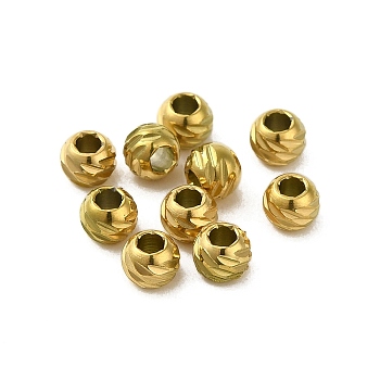 304 Stainless Steel Beads, Round, Real 18K Gold Plated, 5x4mm, Hole: 2mm