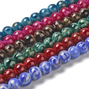 Baking Painted Glass Bead Strands, Round, Mixed Color, 10x9.5mm, Hole: 1.2mm, about 38pcs/strand, 14.37''(36.5cm)