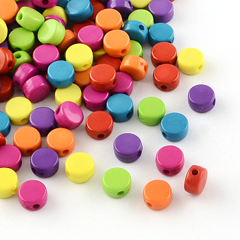 Flat Round Opaque Acrylic Beads, Mixed Color, 8x4.5mm, Hole: 2mm