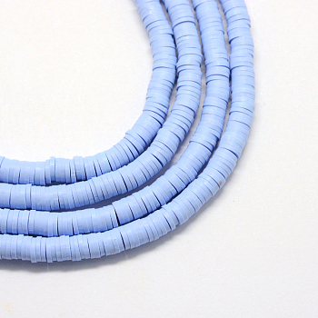 Flat Round Handmade Polymer Clay Bead Spacers, Cornflower Blue, 4x1mm, Hole: 1mm, about 380~400pcs/strand, 17.7 inch