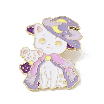 Cat with Moon Enamel Pin, Gold Plated Alloy Badge for Backpack Clothes, White, 34x27.5x1.5mm