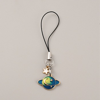 Cute Cartoon Planet Alloy Enamel Mobile Straps Lanyards, for Mobile Phone Strap Hang Rope Smart Phone Charm, Lime, 8.6~8.8cm