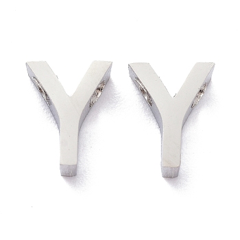 304 Stainless Steel Charms, Alphabet, Stainless Steel Color, Letter.Y, 8x6x3mm, Hole: 1.8mm