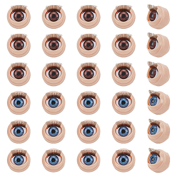 16 Pairs 2 Styles ABS Doll Craft Cartoon Movable Eye, Round with Eyelash, for DIY Sewing Craft Dolls Stuffed Toys, Mixed Color, 16x14~18.5mm, 8pairs/style