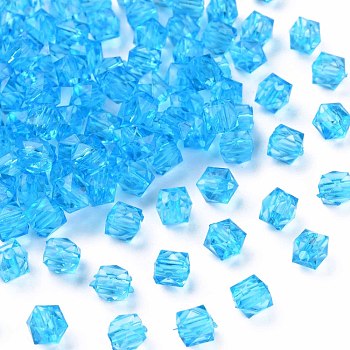Transparent Acrylic Beads, Faceted, Square, Deep Sky Blue, 5.5x5.5x5.5mm, Hole: 1.8mm, about 4485pcs/500g