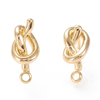 Brass Stud Earring Findings, with Loop, Long-Lasting Plated, Knot, Real 18K Gold Plated, 15.5~17x5.5~7mm, Hole: 1.4mm, Pin: 0.9mm