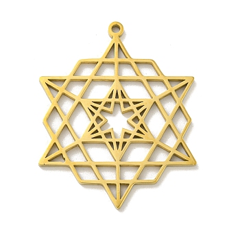 304 Stainless Steel Pendants, Laser Cut, Hollow Star of David with Hexagon Charm, Real 18K Gold Plated, 34.5x27.5x1.5mm, Hole: 1.5mm