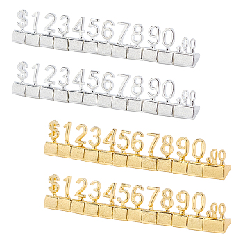 AHANDMAKER 4Sets 2 Colors Aluminum Alloy Price Display Cube Adjustable Price Tag, with Number 0~9 and Letter Dollar Price Block Kit, for Jewelry Price Display Counter Stand, Mixed Color, 0.7~0.9x0.5~0.7x0.5cm, 12pcs/set, 2sets/color