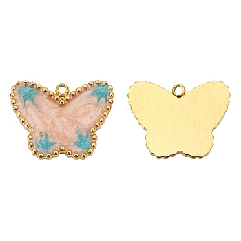 Stainless Steel Pendants, with Enamel, Golden, Butterfly Charm, Pink, 18x14mm, Hole: 1.4mm