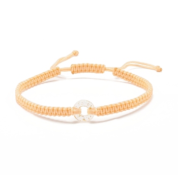 Donut Glass Braided Bead Bracelet, Adjustable Friendship Bracelet for Women, PeachPuff, Inner Diameter: 2-3/8~3-3/8 inch(5.9~8.6cm)