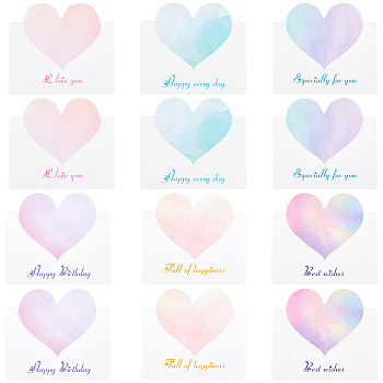 60Pcs 6 Colors Paper Greeting Cards, Tent Cards, Rectangle with Heart, Mixed Color, 137x98x0.3mm, 10pcs/color