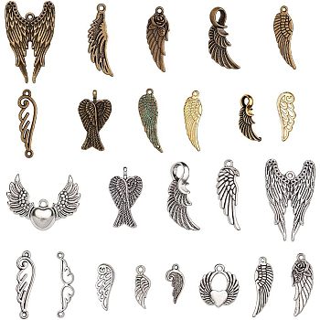 Tibetan Style Alloy Pendants and Links, Wing, Mixed Color, 18~39x5~36.5x1~5mm, Hole: 1~7mm, about 26kind/78pc