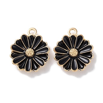 Alloy Enamel Pendants, Golden, Flower Charm, Black, 15.5x13x3.5mm, Hole: 1.4mm