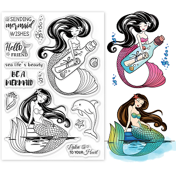 PVC Plastic Stamps, for DIY Scrapbooking, Photo Album Decorative, Cards Making, Stamp Sheets, Mermaid Pattern, 160x110x3mm