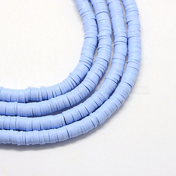 Flat Round Eco-Friendly Handmade Polymer Clay Bead Spacers, Cornflower Blue, 4x1mm, Hole: 1mm, about 380~400pcs/strand, 17.7 inch(X-CLAY-R067-4.0mm-32)