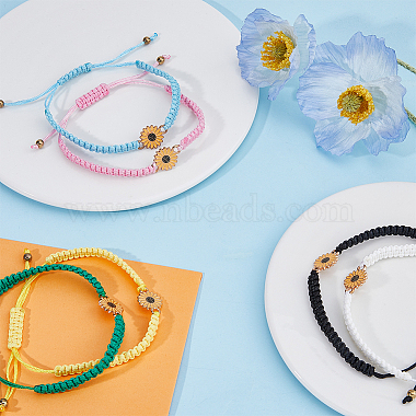 6Pcs 6 Colors Alloy Enamel Sunflower Link Bracelets Set(BJEW-FI0001-07)-5