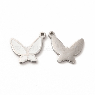 Stainless Steel Color White Butterfly Alloy+Enamel Pendants