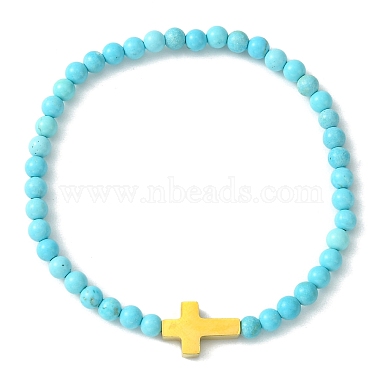 Ensemble de bracelets extensibles en perles croisées en acier inoxydable de style 2pcs 2 style howlite naturelle et turquoise synthétique et 304(BJEW-JB09465-02)-5