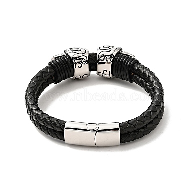 304 Stainless Steel Skull Beaded Double Loops Multi-strand Bracelet with Magnetic Clasp(BJEW-C021-23P)-2