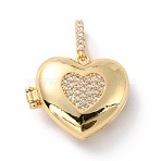 Brass Micro Pave Cubic Zirconia Pendants, Cadmium Free & Lead Free, Long-Lasting Plated, Heart, Real 18K Gold Plated, 19.5x22.5x8.5mm, Hole: 3.2x5mm(X-ZIRC-Z018-06G)
