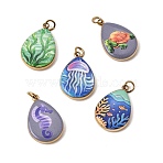 Printed 304 Stainless Steel Pendants, Teardrop Charms, Ion Plating(IP), Long-Lasting Plated, Golden, Mixed Color, 18x12x3mm, Hole: 2.5mm(SA-CBACFAA-06G)