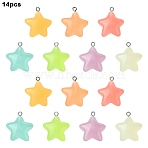7 Colors Luminous Transparent Resin Pendants, Star Charms, Glow in Dark, with Stainless Steel Color Plated 304 Stainless Steel Loops, Mixed Color, 25x23x8.5mm, Hole: 1.8mm, 14pcs/set(RESI-YW0005-24A)