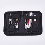 8Pcs DIY Jewelry Tool Sets, with Pliers, Scissor, Tweezers and Crochet Hook Needles, Black, 16x11.5x3cm, 8pcs/set(TOOL-Q014-02)