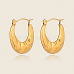 Oval 304 Stainless Steel Hoop Earrings, Real 18K Gold Plated, 22.5x17.7mm(PG1379)