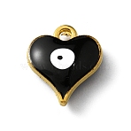 Alloy Enamel Charms, Heart with Evil Eye Charm, Golden, Black, 14x12.5x4mm, Hole: 1.8mm(ENAM-WH0058-021G-08)