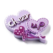 Opaque Resin & Plastic Cabochons, Heart with Word cheer up, Plum, 24x31x5.5mm(RESI-K029-02E)