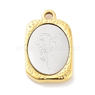 304 Stainless Steel Pendants, Rectangle with Twelve Zodiac Flower Charm, Golden & Stainless Steel Color, January Carnation, 23x14.5x3mm, Hole: 2mm(STAS-F303-B01)