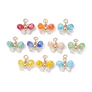 10Pcs 10 Colors Glass Beaded Pendants, with Alloy Jump Rings, Butterfly Charms, Mixed Color, 11.5~12.5x13~15x6mm, Hole: 3mm, 1Pc/color(PALLOY-JF02583)