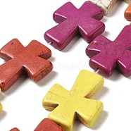 Synthetic Turquoise Dyed Beads Strands, Religion Cross, Colorful, 36x30x7mm, Hole: 1.5mm, about 11pcs/strand, 15.55''(39.5cm)(G-P507-21A)