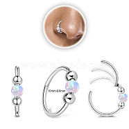 316L Surgical Stainless Steel & Cat Eye Ball Hoop Nose Rings, Cartilage Earrings, Stainless Steel Color, Inner Diameter: 10mm, Pin: 1mm(WG275C7-04)