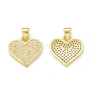 Rack Plating Brass Micro Pave Cubic Zirconia Pendants, Cadmium Free & Lead Free, Long-Lasting Plated, Real 18K Gold Plated, Heart Charm, Clear, 16x16x2mm, Hole: 3.5x4mm(KK-C011-64G)