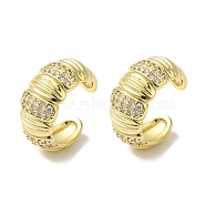 Rack Plating Brass Micro Pave Clear Cubic Zirconia Textured Ring Cuff Earrings for Women, Cadmium Free & Lead Free, Long-Lasting Plated, Real 18K Gold Plated, 17.5x9mm(EJEW-P280-11G)