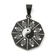 304 Stainless Steel Pendants, with Enamel, Bagua Formation, Yin Yang Charm, Black, 30x25.5x2.5mm, Hole: 8.5x4.5mm(STAS-C102-12EB)