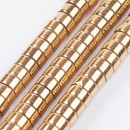 Electroplate Non-magnetic Synthetic Hematite Beads Strands, Heishi Beads, Flat Round/Disc, Golden Plated, 4x2mm, Hole: 0.8mm, about 204pcs/strand, 16.14 inch(41cm)(G-I195-4mm-17-A)
