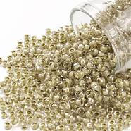 TOHO Round Seed Beads, Japanese Seed Beads, (1073) AntiqueWhite Lined Crystal Luster, 8/0, 3mm, Hole: 1mm, about 222pcs/bottle, 10g/bottle(SEED-JPTR08-1073)