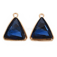 Faceted Glass Pendants, with Alloy Open Back Settings, Triangle, Cadmium Free & Lead Free, Light Gold, Midnight Blue, 29x24x7mm, Hole: 3mm(PALLOY-N167-02-01LG-RS)