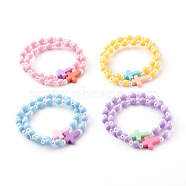 Opaque Acrylic Stretch Beaded Bracelets for Kids, with ABS Plastic Imitation Pearl Beads, Round & Cross, Mixed Color, Inner Diameter: 1-3/4 inch(4.6cm)(BJEW-JB06230)