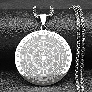 Constellation 304 Stainless Steel Box Chain Sun Pendant Necklaces, Stainless Steel Color, 23.54 inch(59.8cm)(NJEW-S003-01P)