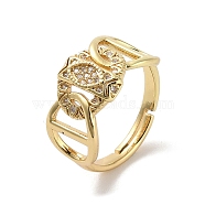 Brass Pave Cubic Zirconia Adjustable Rings, Oval, Real 18K Gold Plated, Inner Diameter: 17.2mm(RJEW-M170-19G)