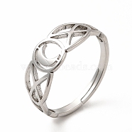 304 Stainless Steel Crescent Moon Adjustable Ring for Women, Stainless Steel Color, US Size 6 1/4(16.7mm)(RJEW-B027-03P)