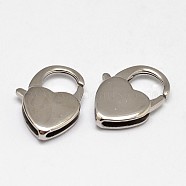 304 Stainless Steel Lobster Claw Clasps, Heart, Stainless Steel Color, 16x11.5x3mm, Hole: 1mm(X-STAS-D069-01)