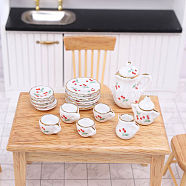 Mini Ceramic Tea Sets, including Cup, Teapot, Saucer, Micro Landscape Garden Dollhouse Accessories, Pretending Prop Decorations, Flower, 13~27mm, 15pcs/set(BOTT-PW0011-44I)