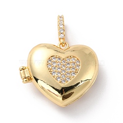 Brass Micro Pave Cubic Zirconia Pendants, Long-Lasting Plated, Heart, Real 18K Gold Plated, 19.5x22.5x8.5mm, Hole: 3.2x5mm(X-ZIRC-Z018-06G)