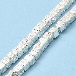 Natural Lava Rock Beads Strands, Cube, Silver Plated, 4~5x4~5x4~5mm, Hole: 1mm, about 90~95pcs/strand, 15.5~16inch(G-E602-03A)